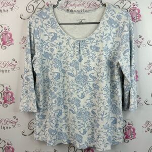 Vanity Fair long sleeve, Paisley, flowers, white Blue Floral Long Sleeve Top